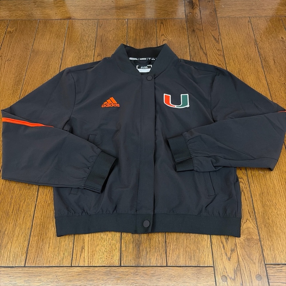 Miami Hurricanes Jacket Men Small Team Issued NCAA Football Adidas Sports Black